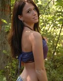 Cute abby strips in the woods